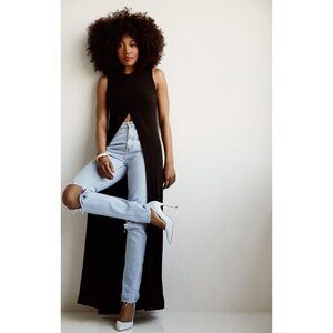 Nene Leakes Women Black Sleeveless Duster Top Size M